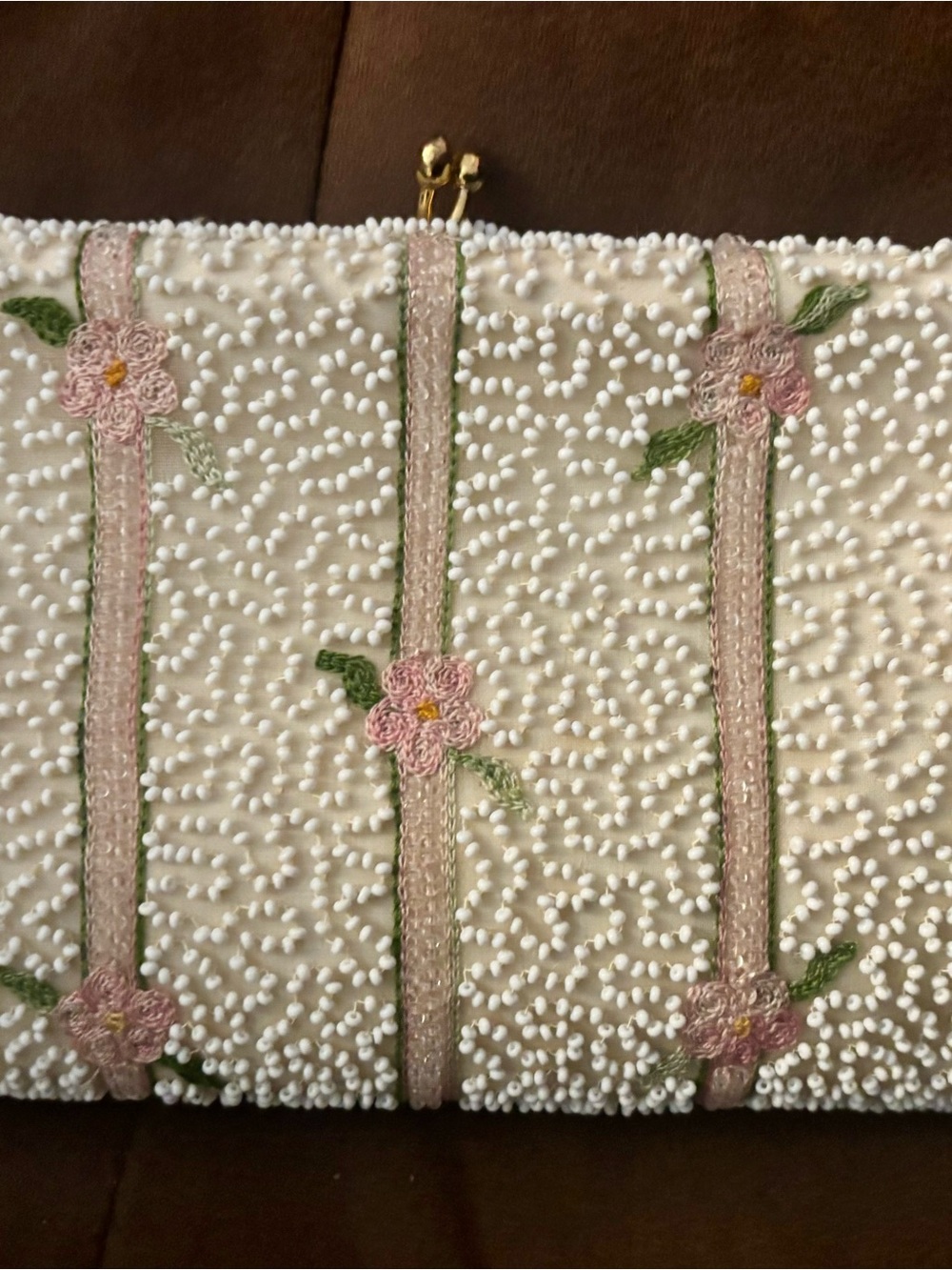 Vintage Mid-Century Belgian Hand-Beaded Floral Clutch